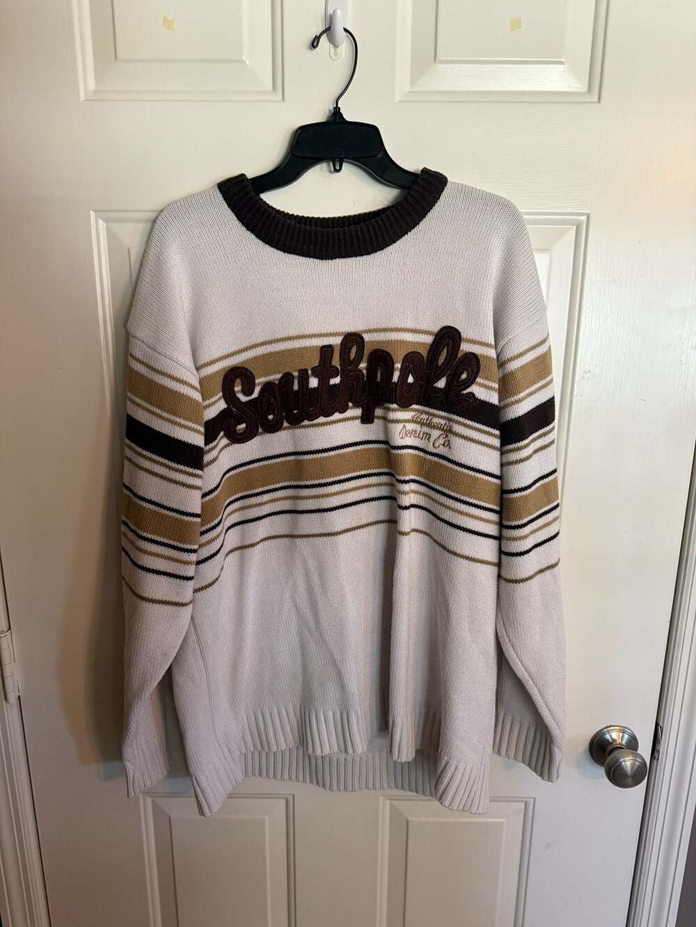 Southpole Sweater Size XL White Brown Striped Crewneck